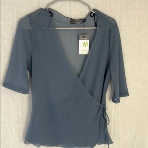 Primark Gray Wrap Blouse with 3/4 Sleeves